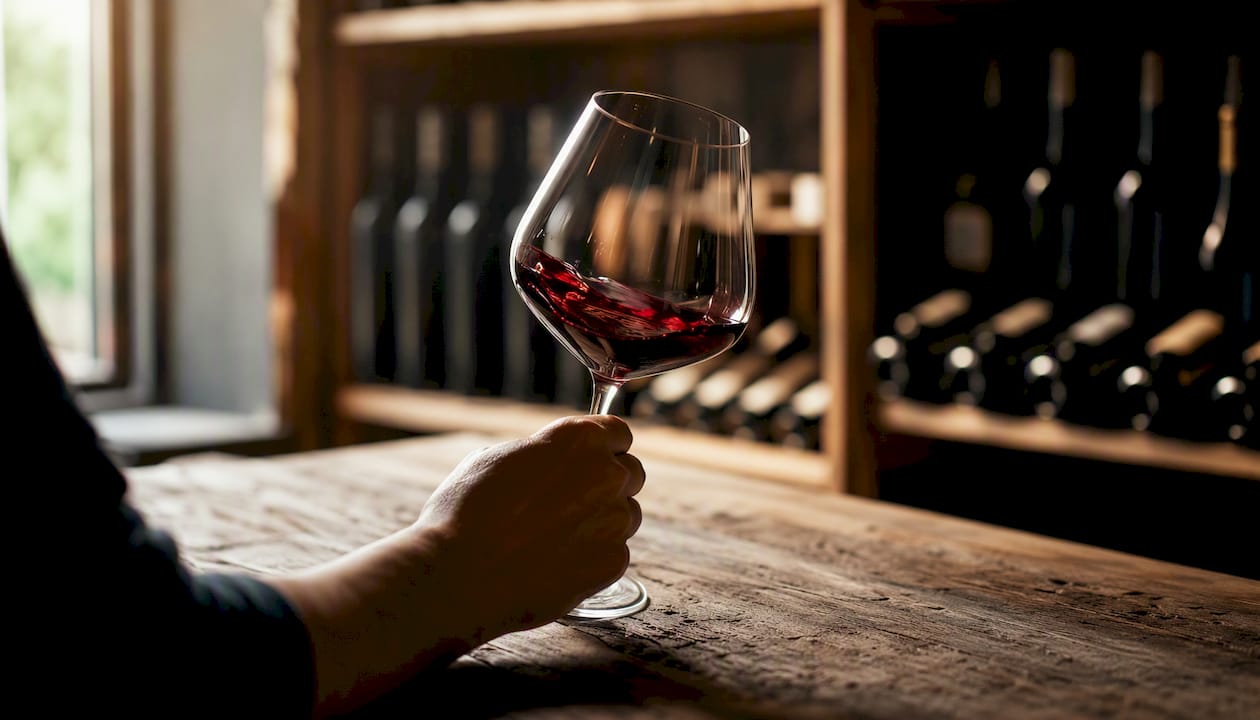 Wine glass being swirled to release aromas