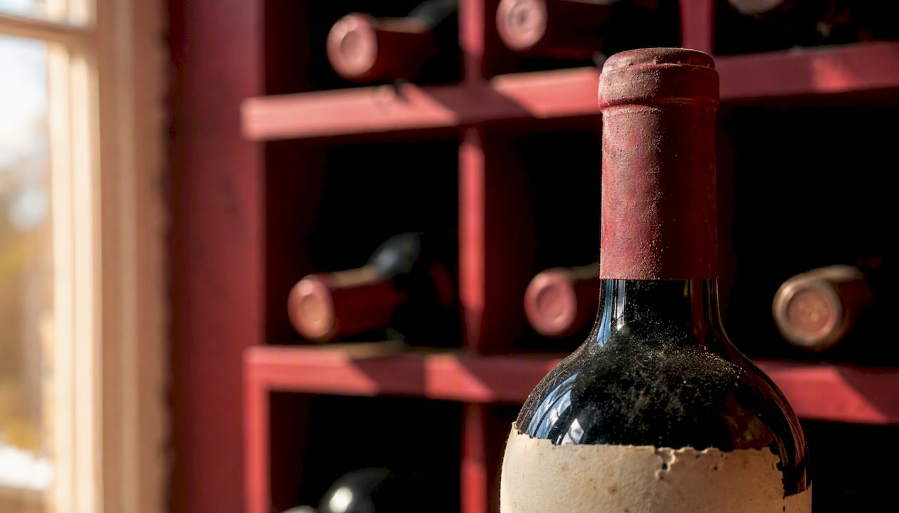Close-up wine bottle showing provenance details