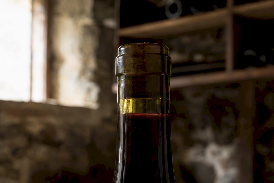 Wine bottle ullage gap close-up