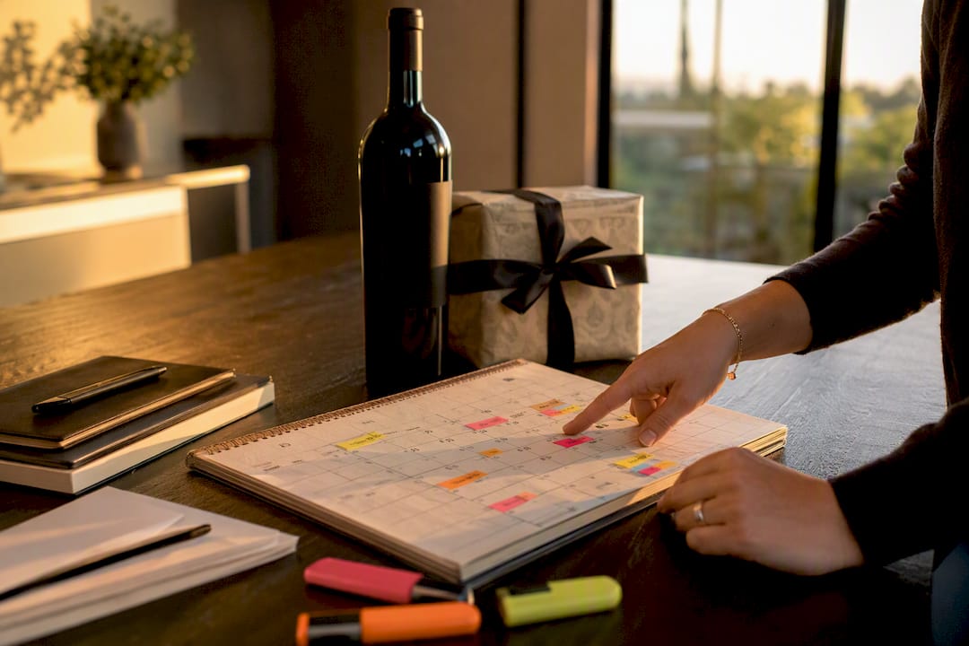 Calendar planner with wine gift elements