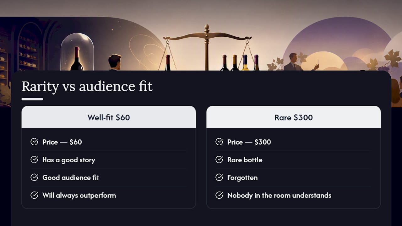 Diagram comparing rarity and fit in wine auction success