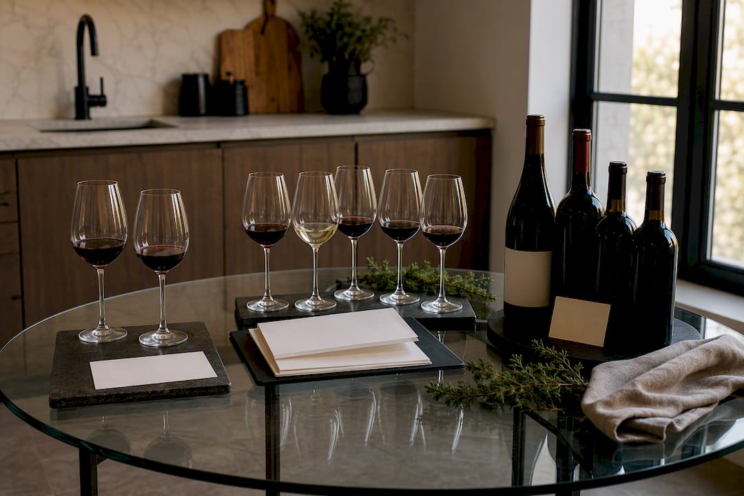 Tiered wine tasting bundles arranged on table