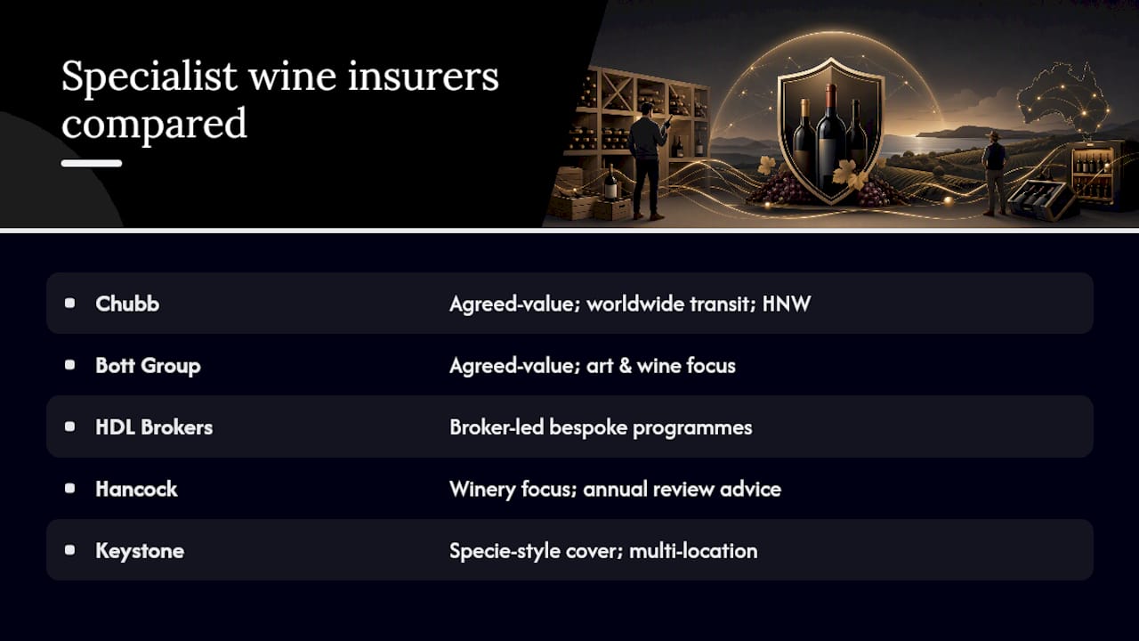 Comparison infographic of Australian wine insurers