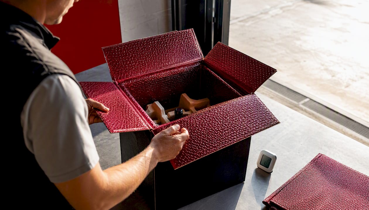 Insulated wine parcel exposed to delivery heat