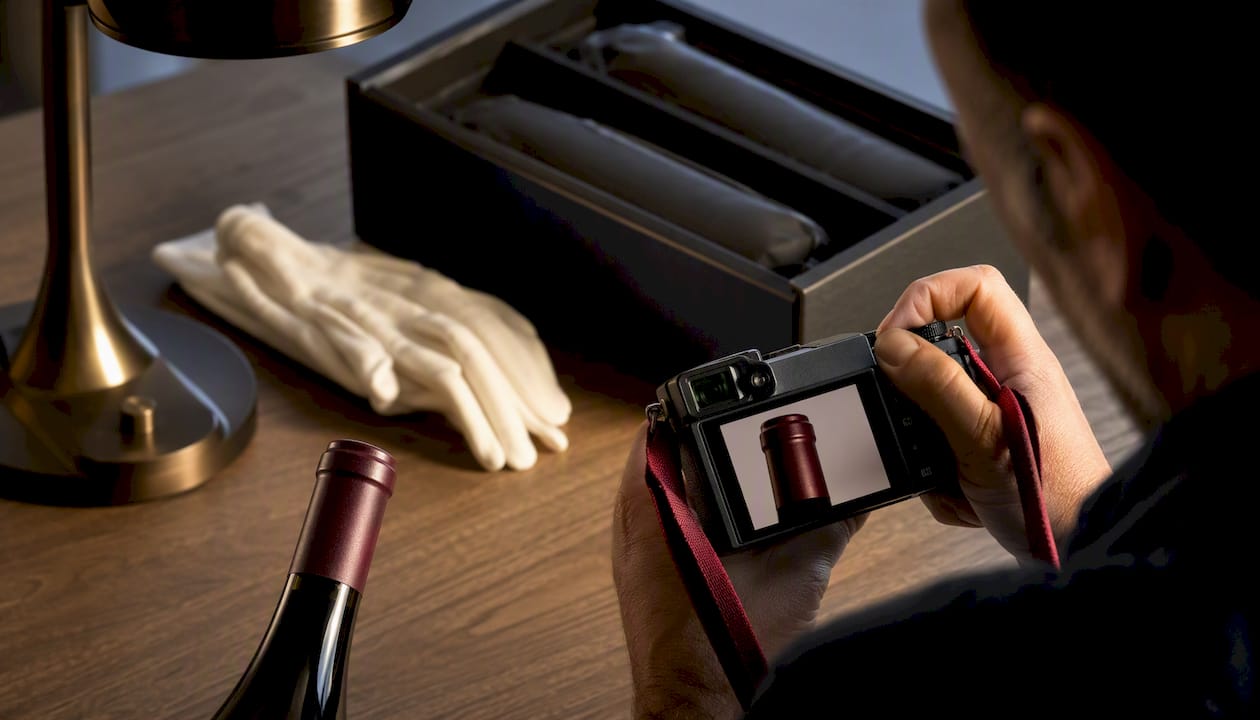 Collector photographing a bottle capsule