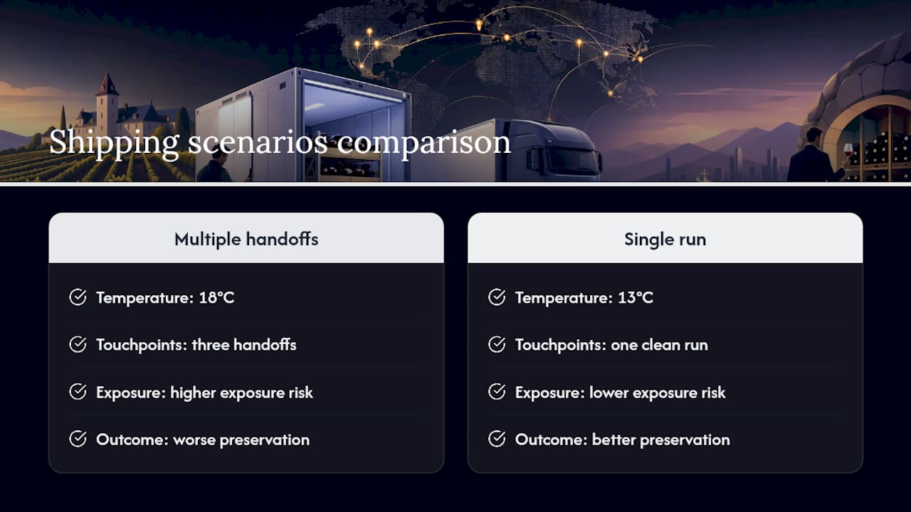 Comparison of wine shipping temperatures and handoffs