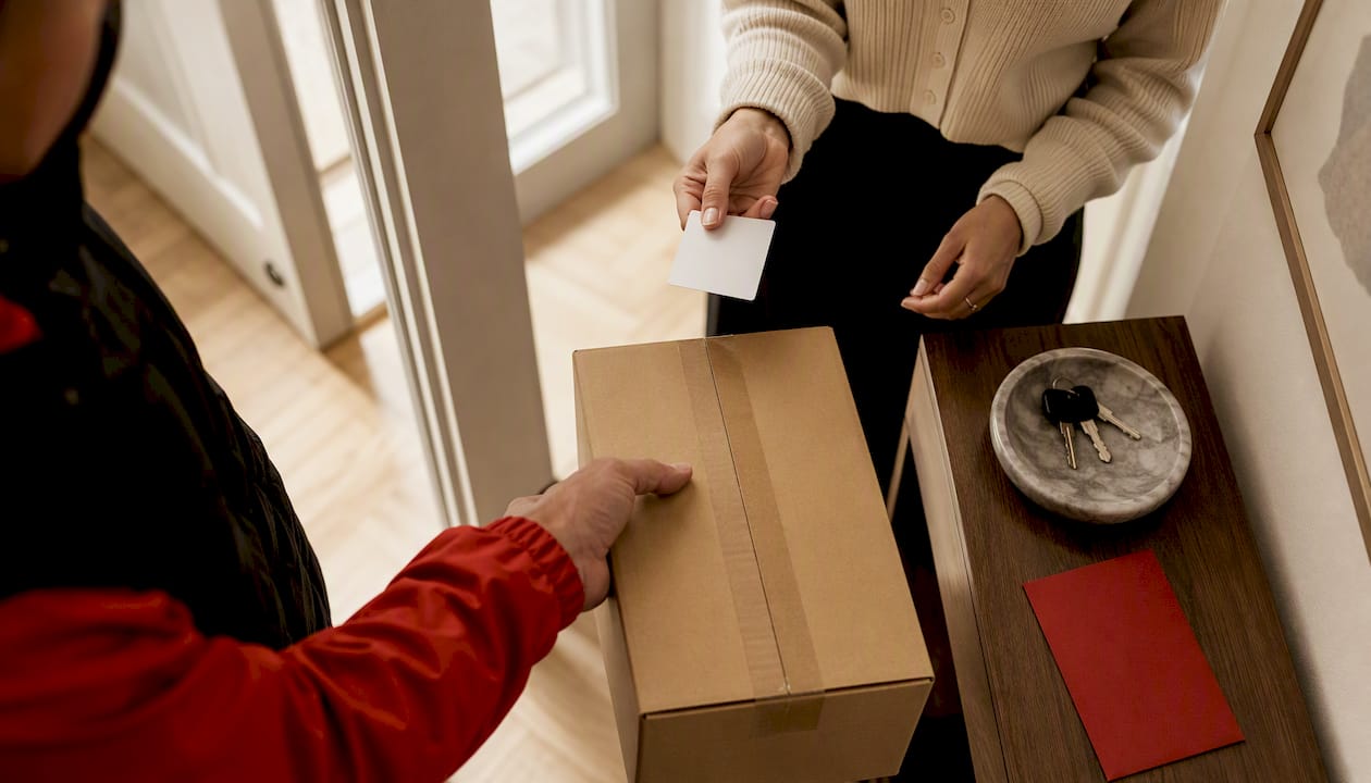 Recipient presenting photo ID for wine delivery