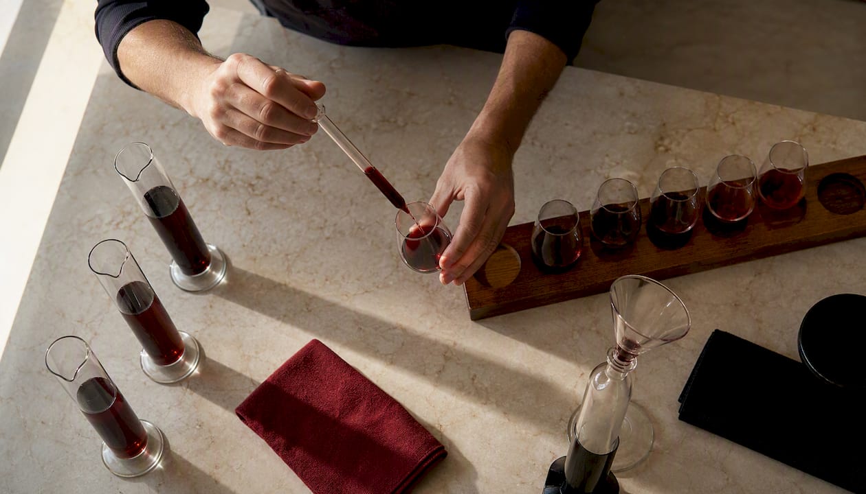 Wine samples prepared for a house blend