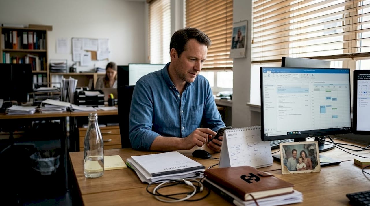 Büroangestellter stellt die Terminplanung auf digitale Tools um