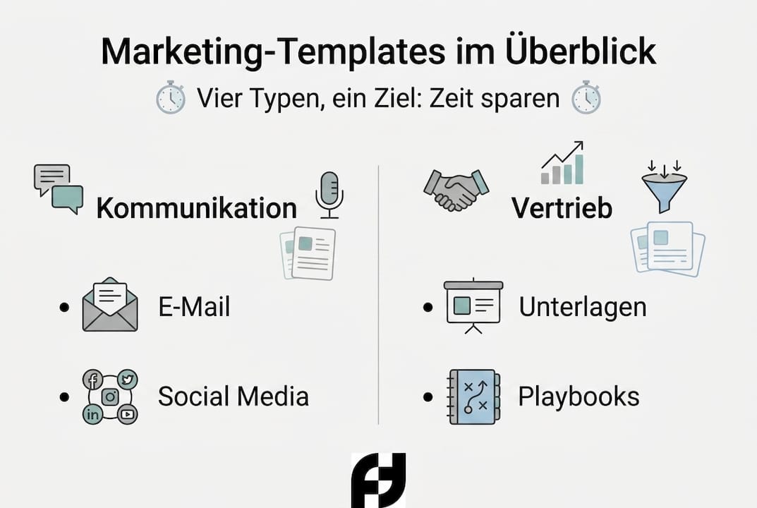Eine Infografik zeigt die Unterschiede zwischen verschiedenen Arten von Marketing-Vorlagen auf.