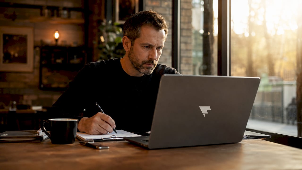Ein Mann hält während des Customer Journey Mappings wichtige Beobachtungen schriftlich fest.