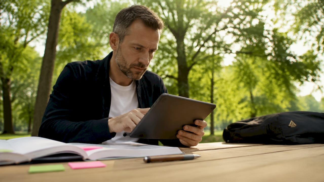 Selbstständige arbeitet im Café an der Zielgruppenanalyse