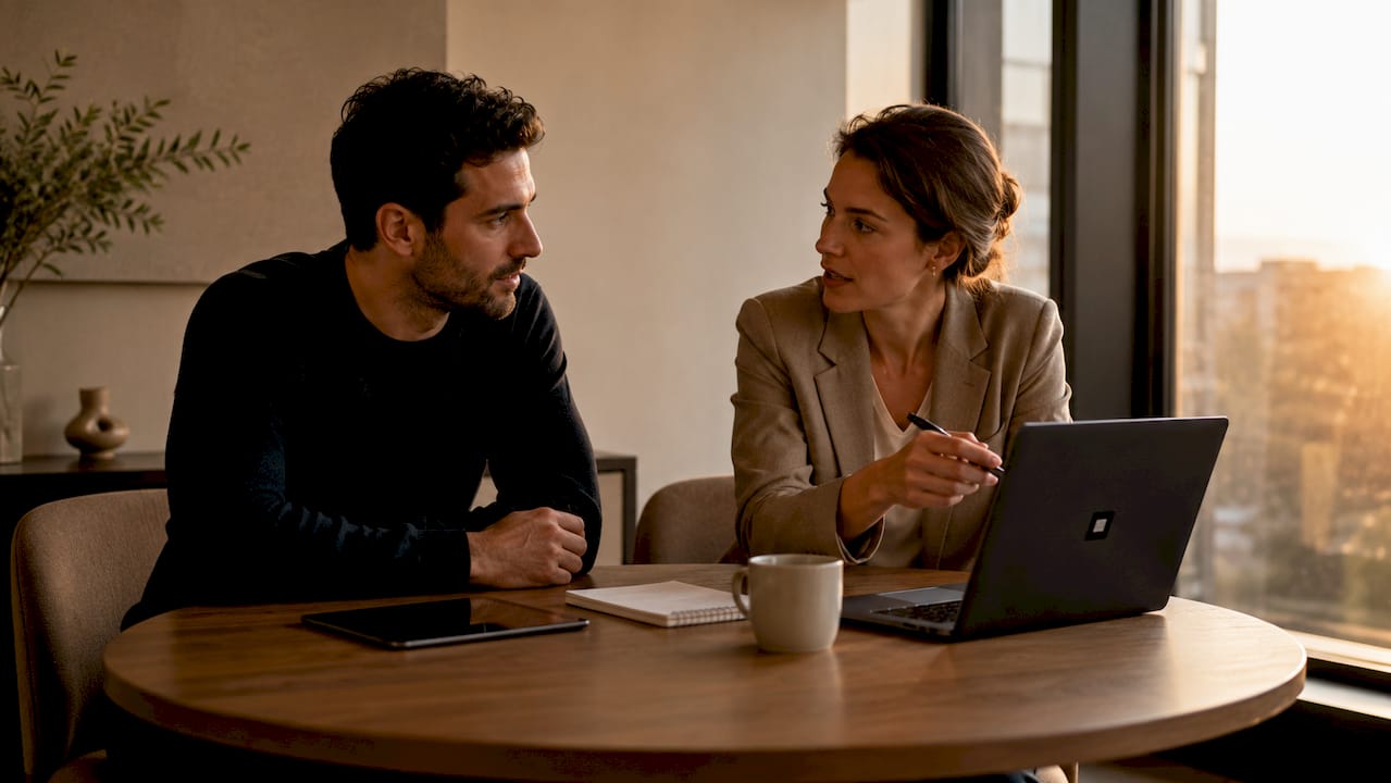Das Team berät über die optimale Strategie für den Online-Auftritt.