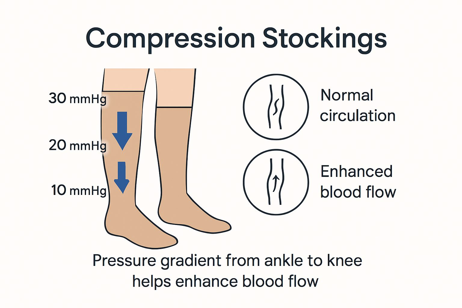 Pressure gradient and blood flow infographic for compression stockings