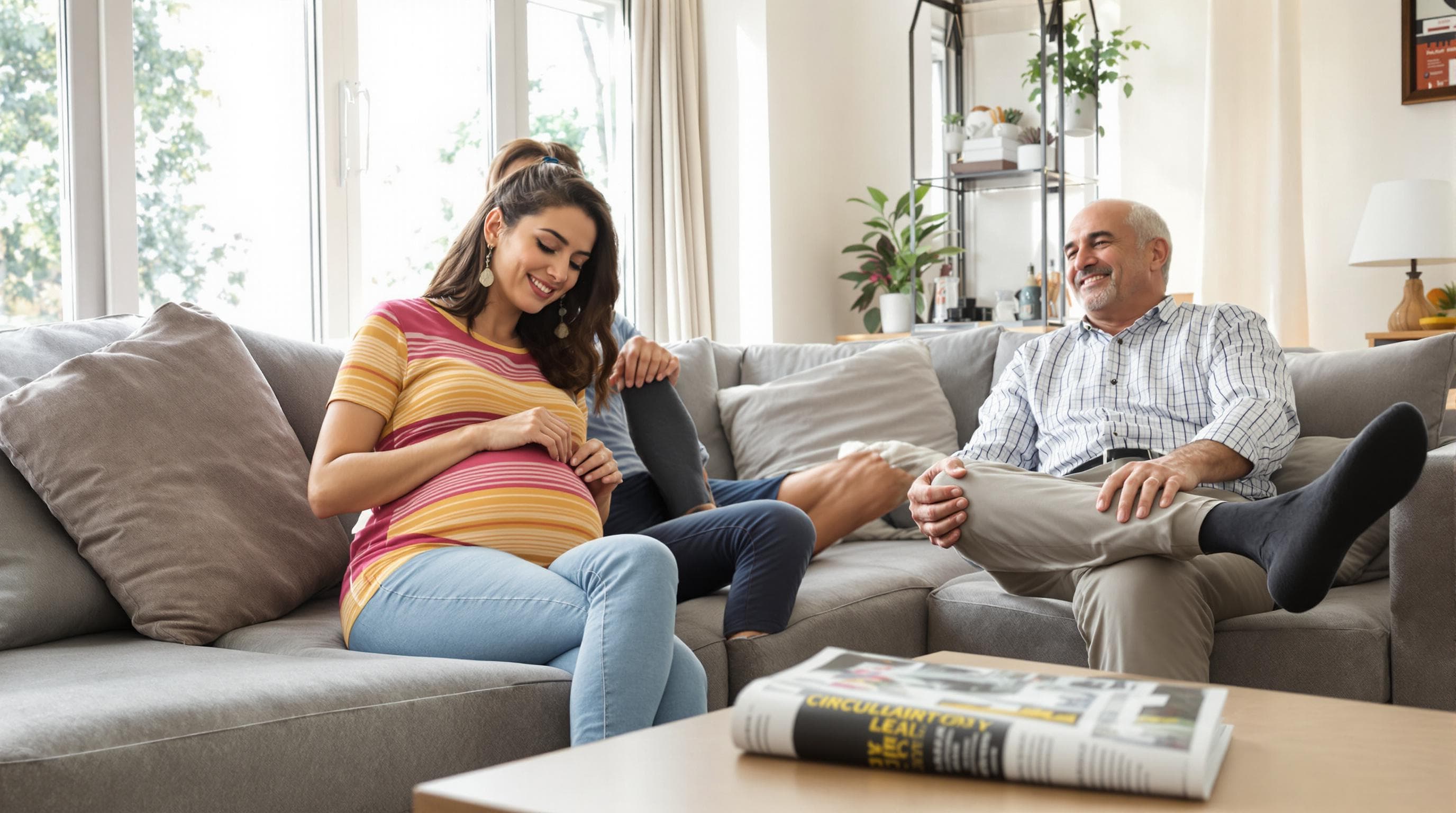 People of different ages using compression stockings in home setting