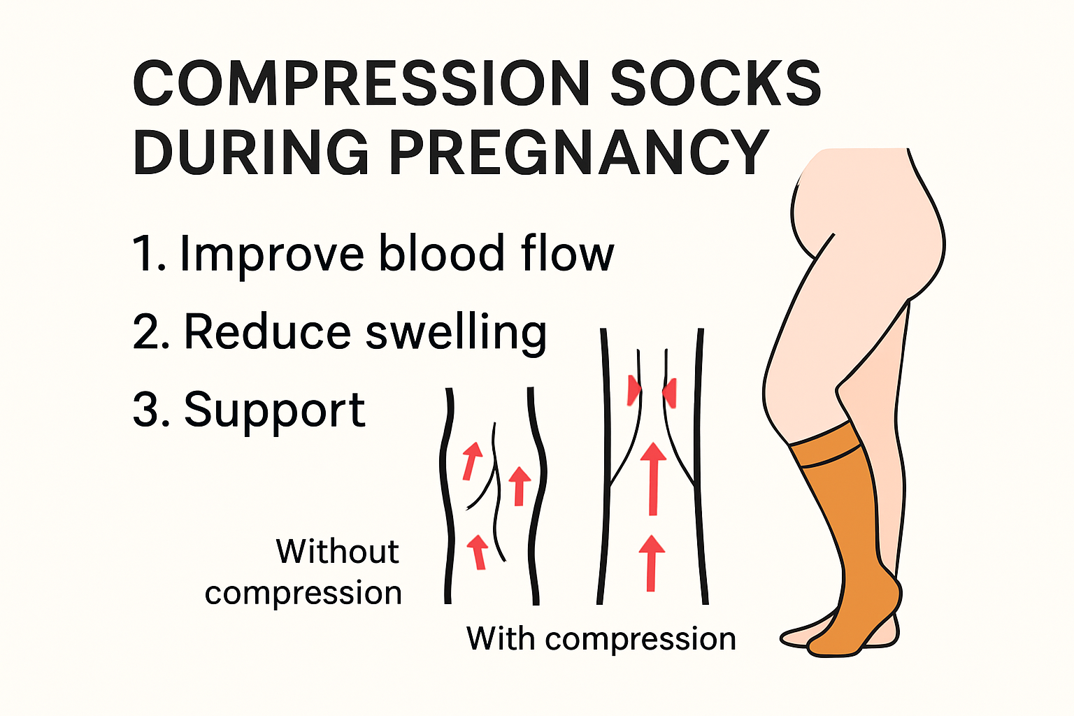 Infographic showing compression sock benefits for pregnancy swelling