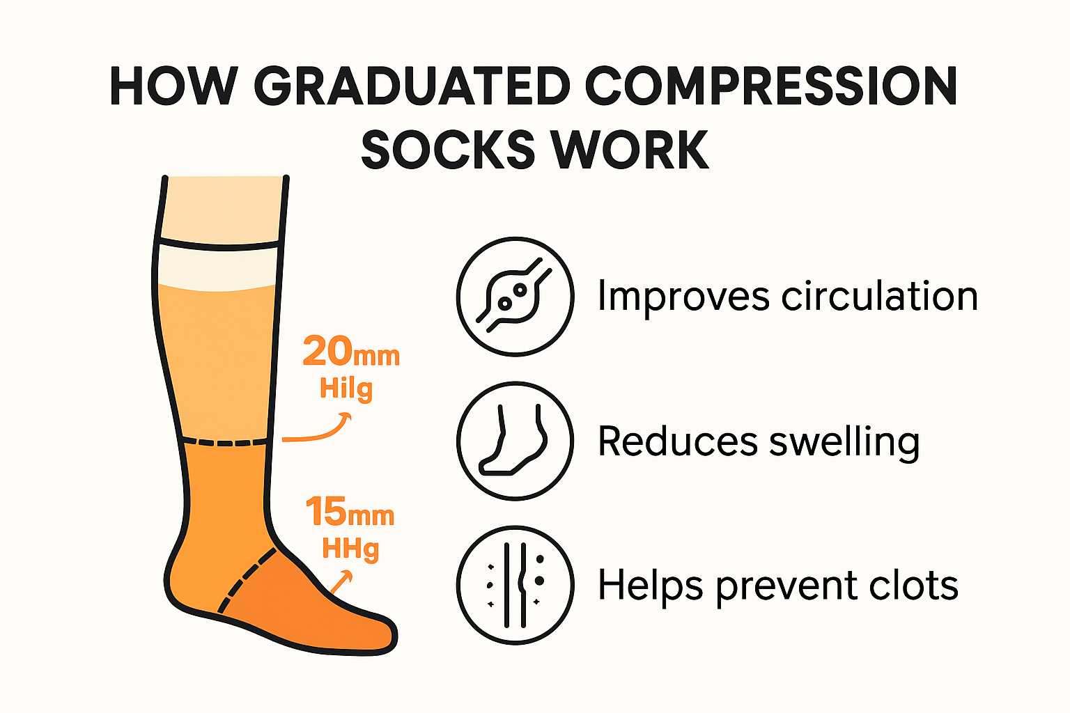 Infographic showing how graduated compression socks improve blood flow.