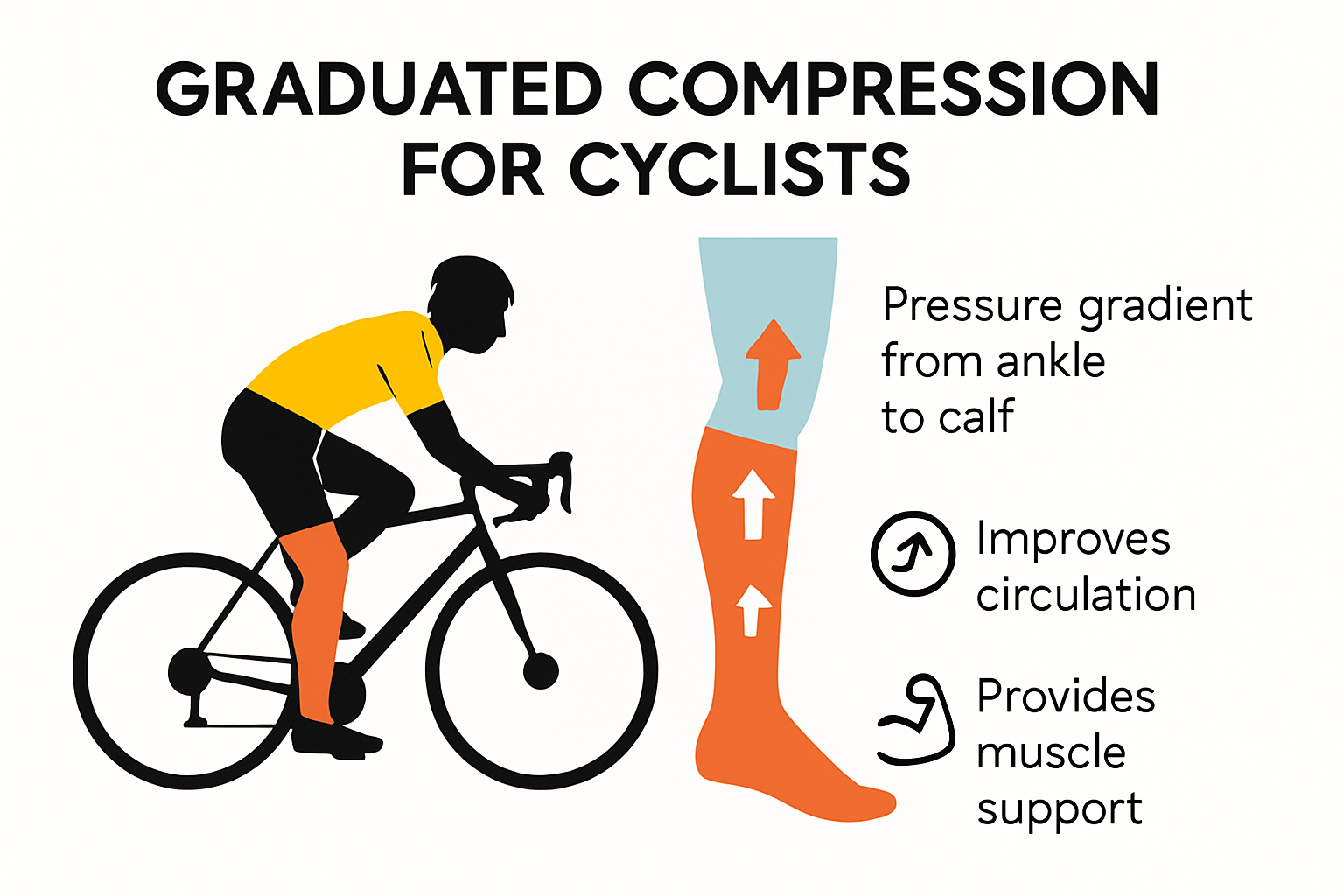 Infographic showing graduated compression in cycling stockings