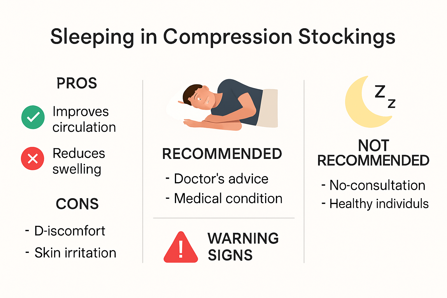 Infographic showing the risks and benefits of wearing compression stockings overnight
