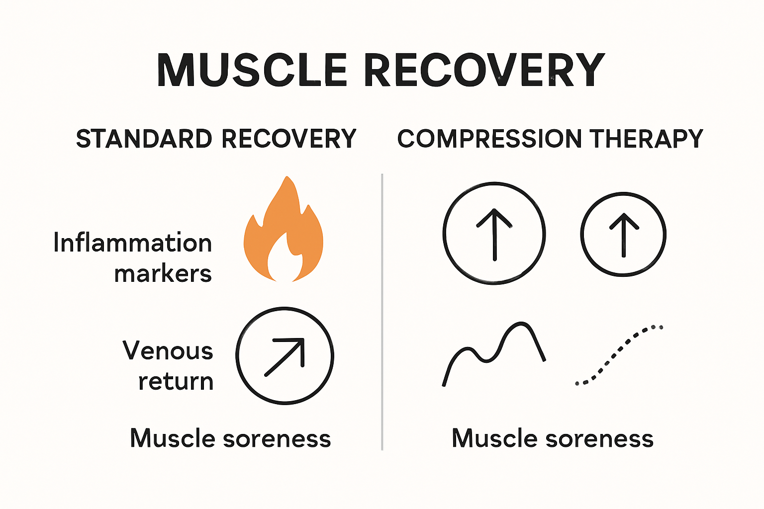 Infographic of muscle recovery with compression therapy vs. without