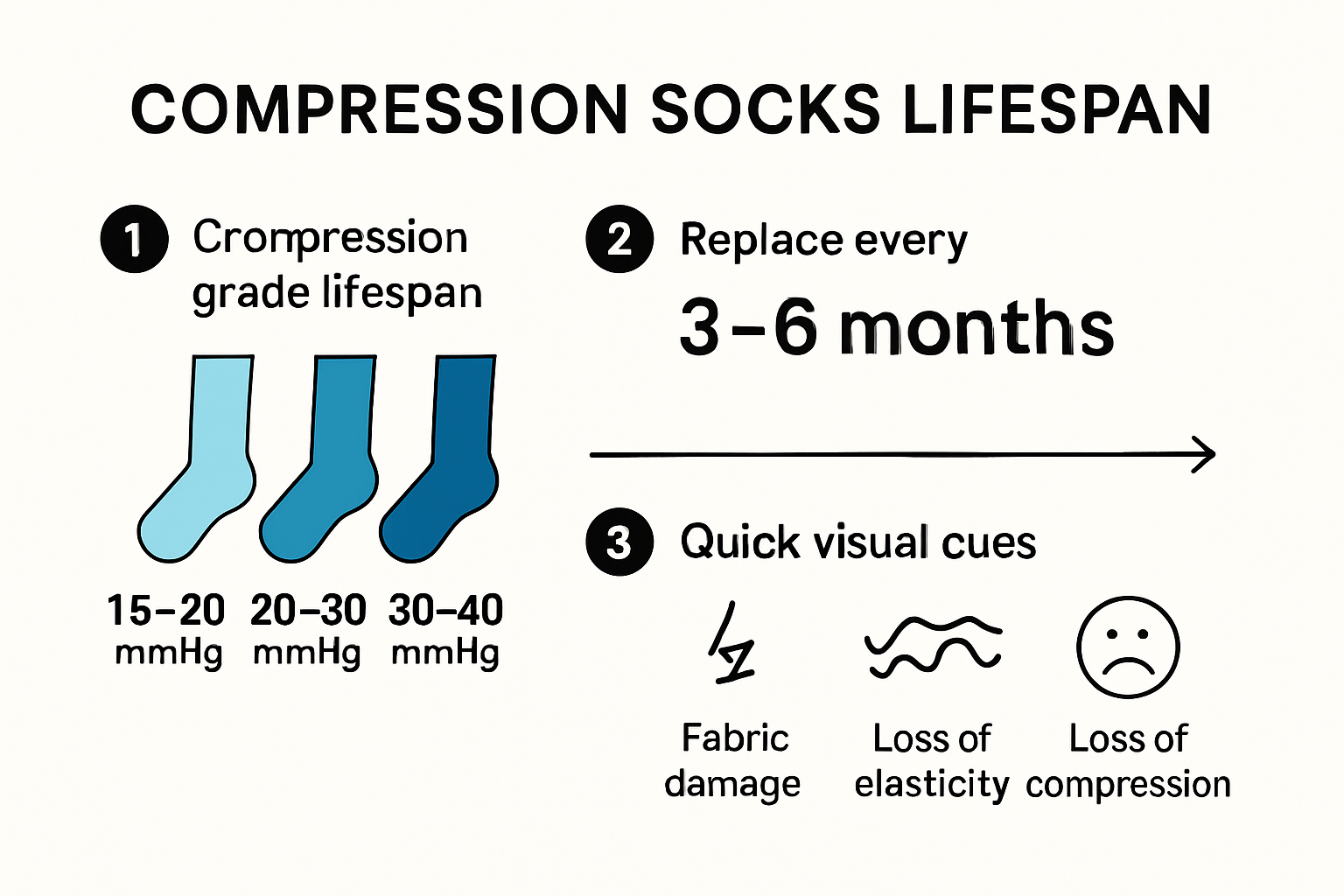 Infographic illustrating compression sock lifespan and replacement times