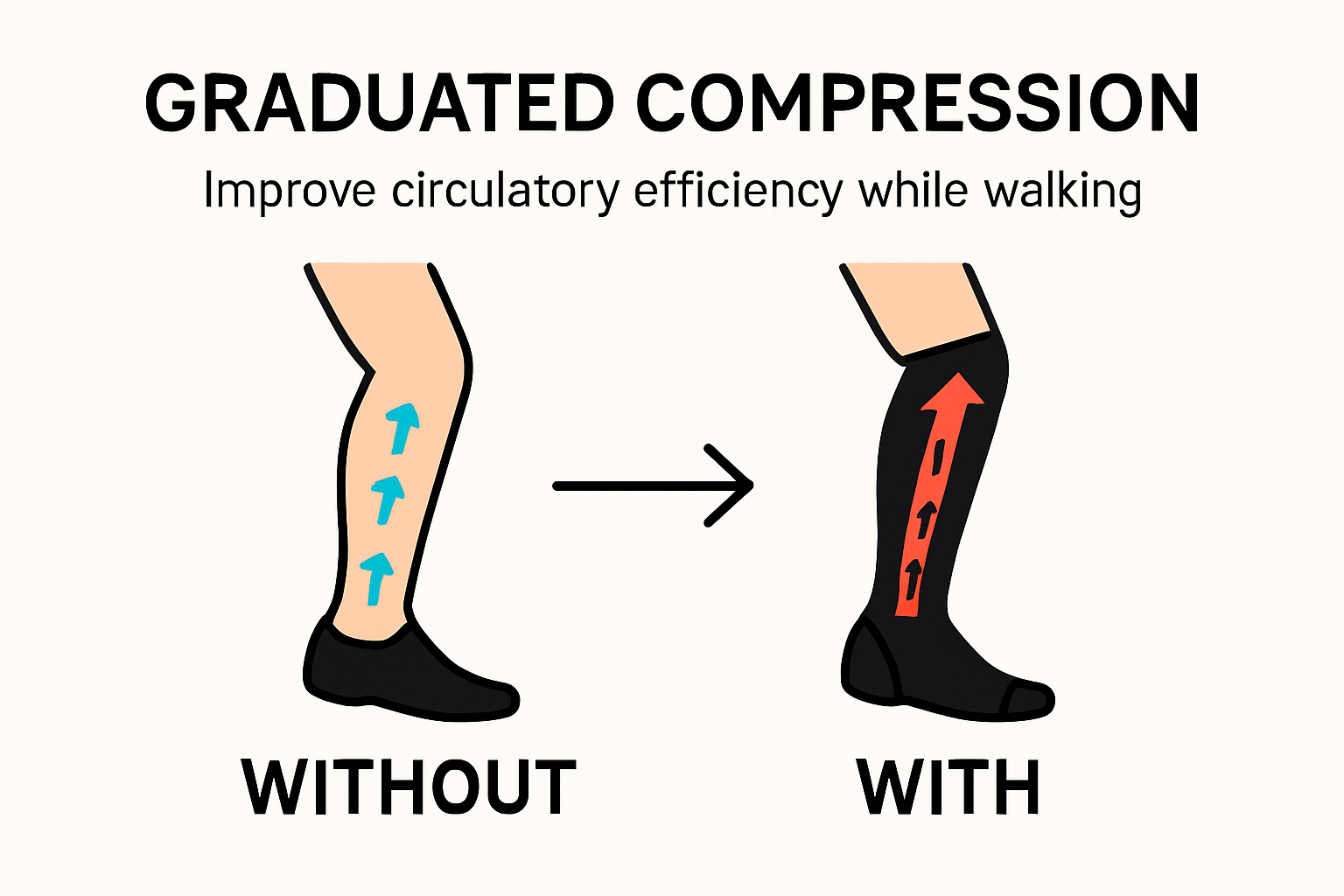 Infographic showing how compression socks improve circulation during walking