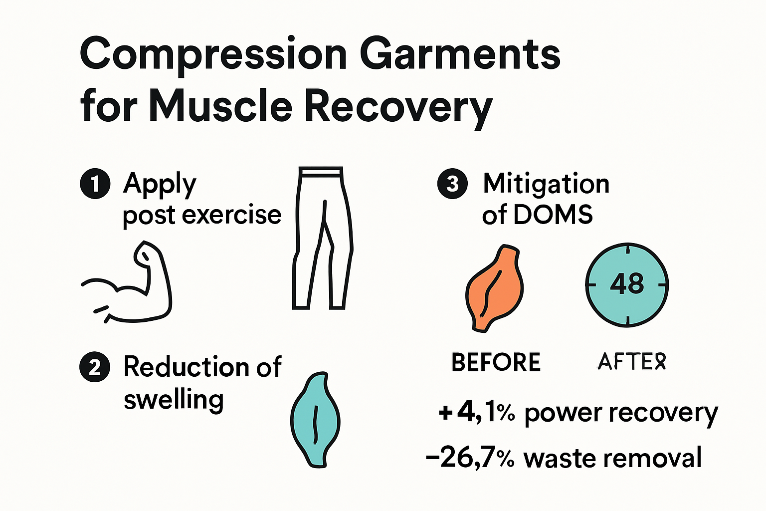 Infographic showing phases of muscle recovery with compression gear