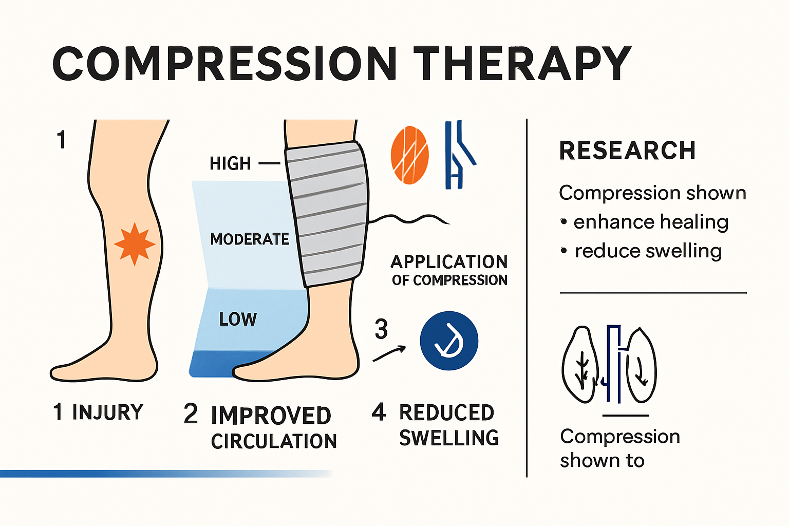 Infographic explaining compression therapy for leg injuries