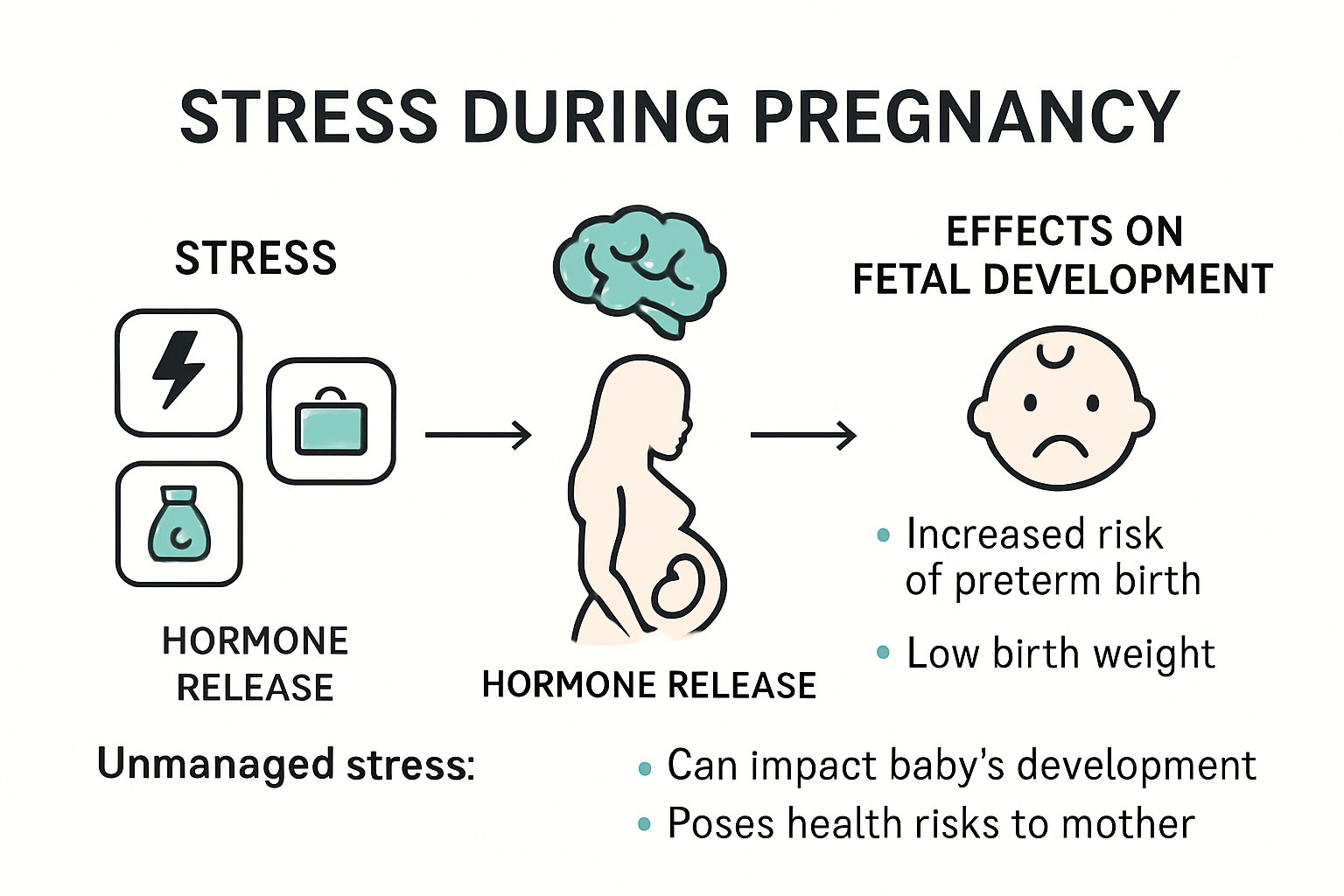 Infographic showing stress hormone pathways in pregnancy