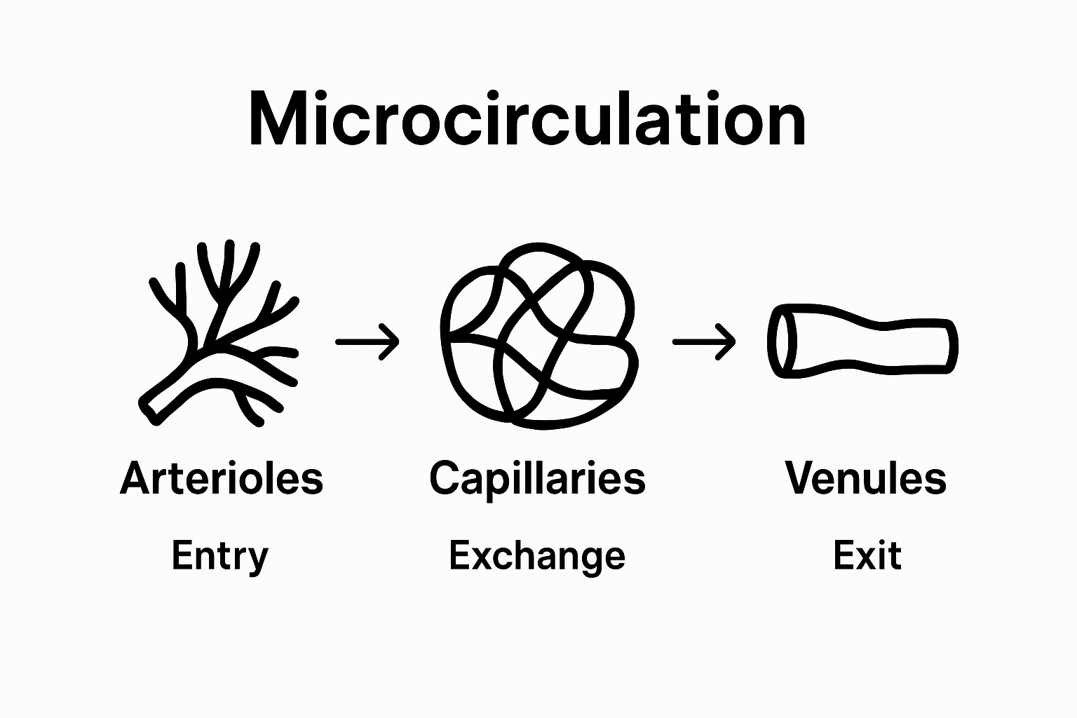 Infographic of arterioles, capillaries, and venules with flow