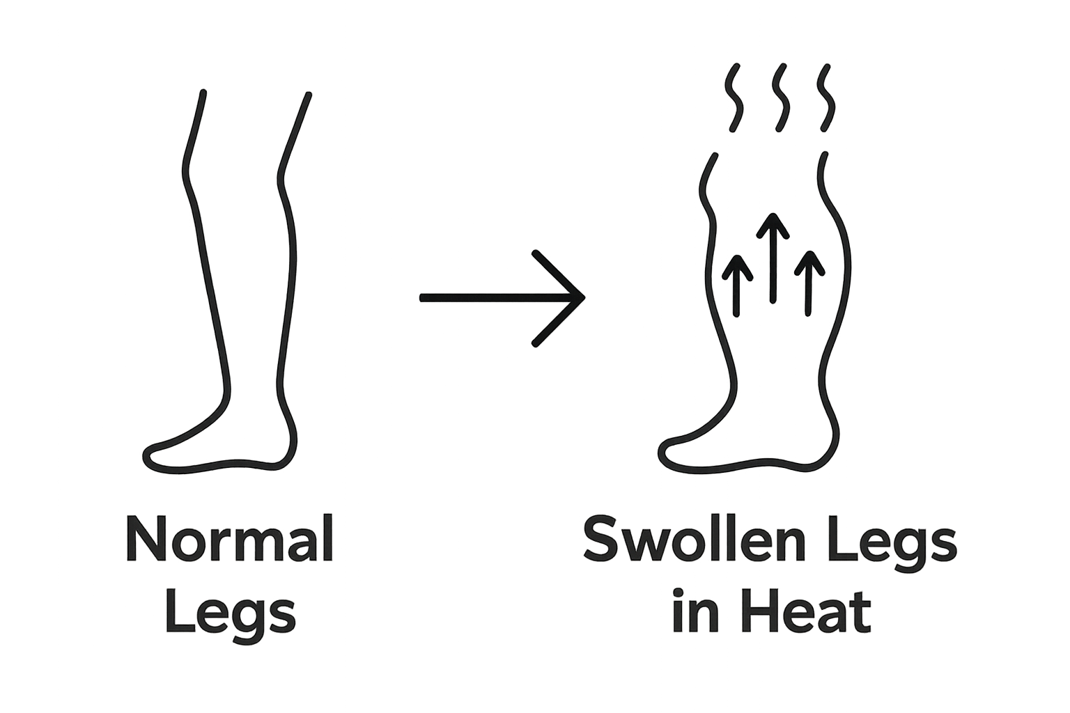 Visual comparison of normal leg and heat-swollen leg icons
