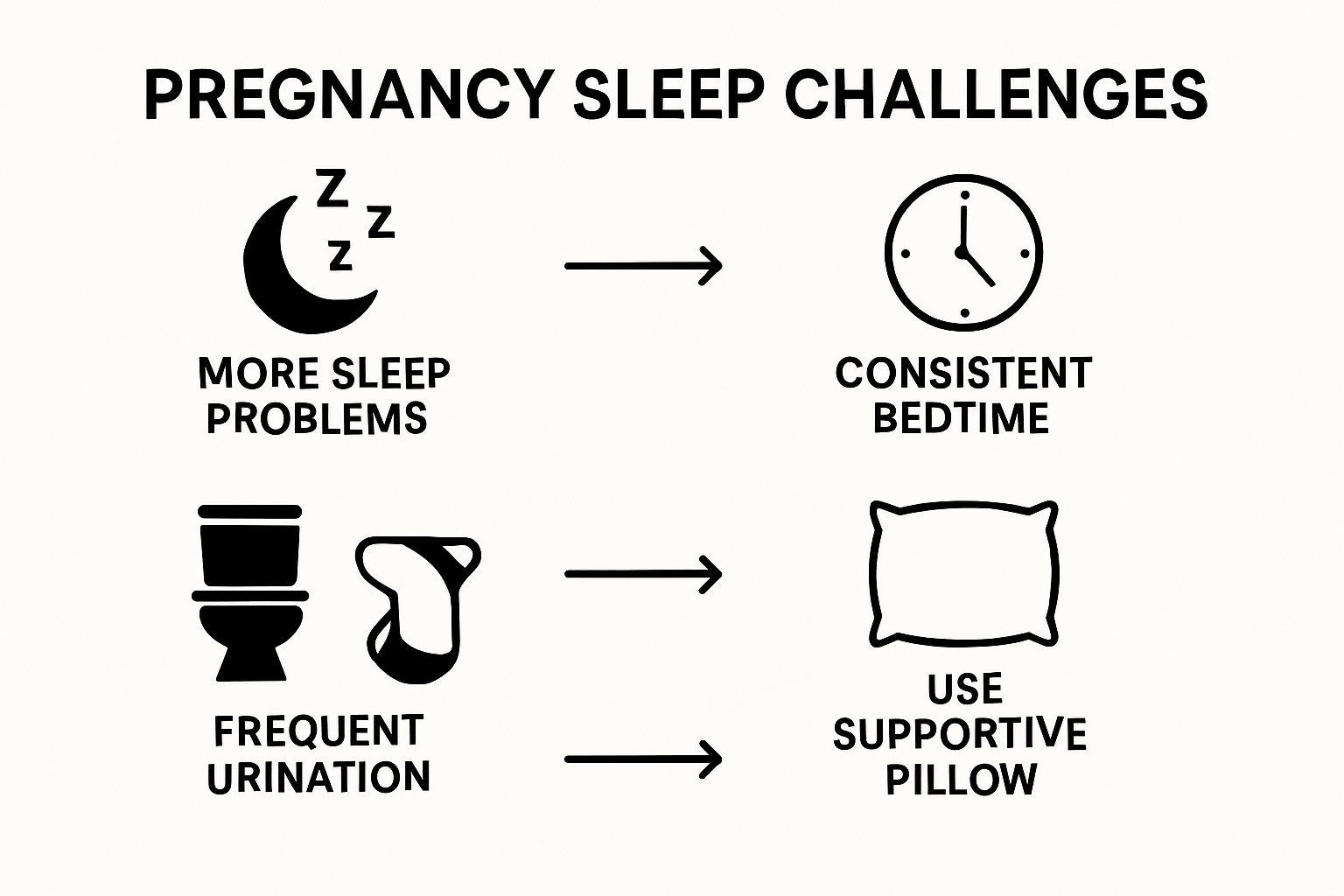 Infographic comparing pregnancy sleep challenges and matching solutions