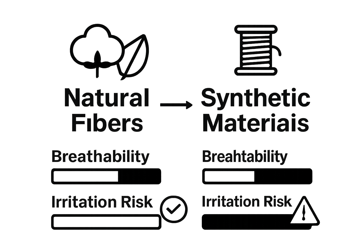 Infographic comparing natural and synthetic fabric properties for sensitive skin