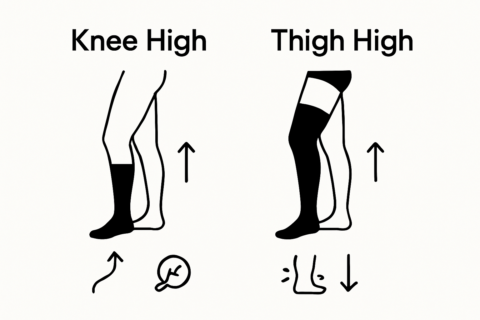 Infographic comparing knee high and thigh high compression stockings