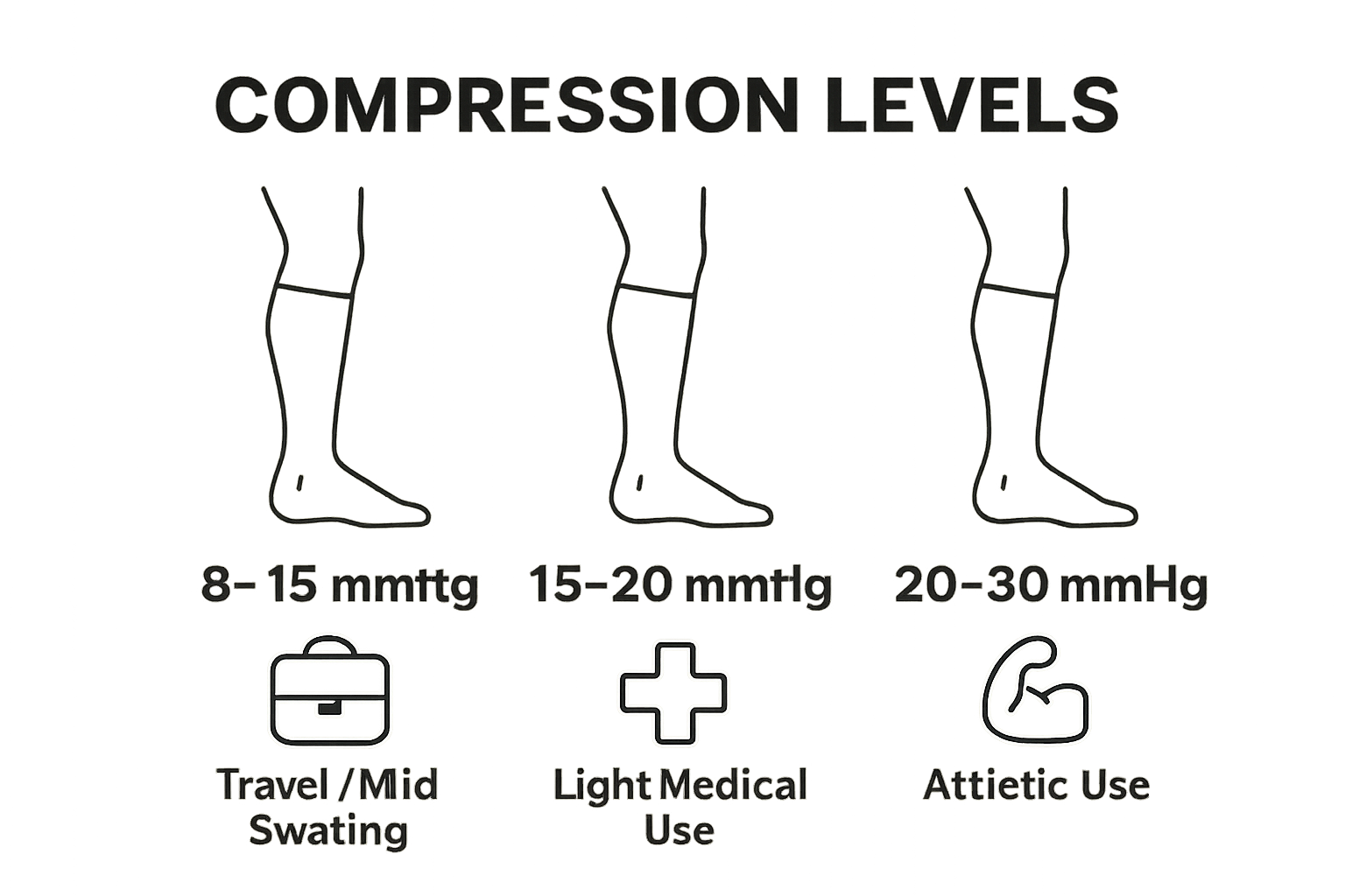 Infographic comparing men's compression stocking levels and uses