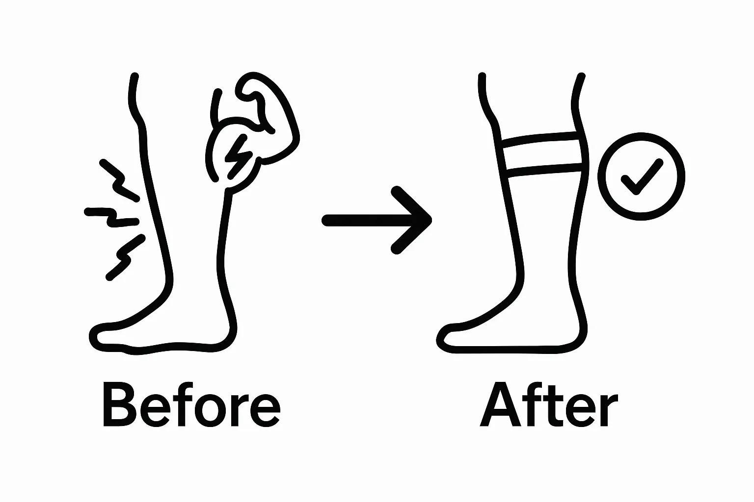 Before and after compression socks for leg recovery