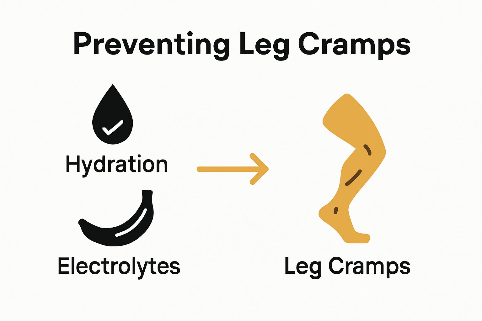 Infographic showing hydration and electrolyte steps to prevent leg cramps