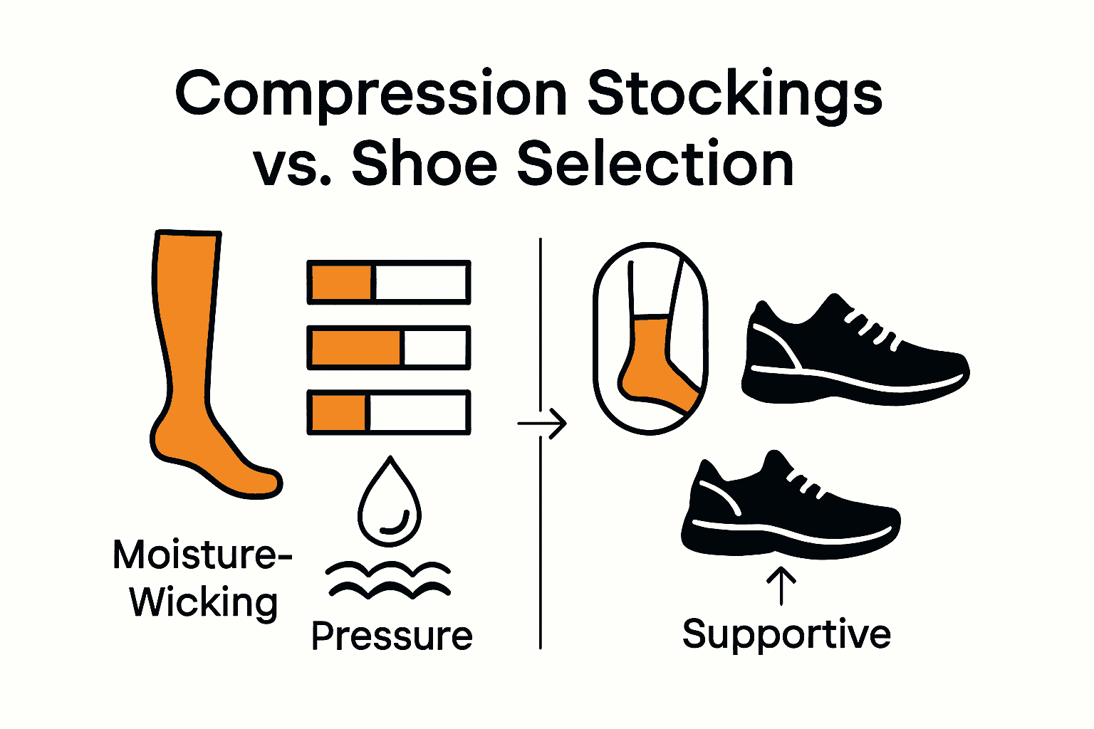 Infographic comparing compression stocking and shoe features for blister prevention