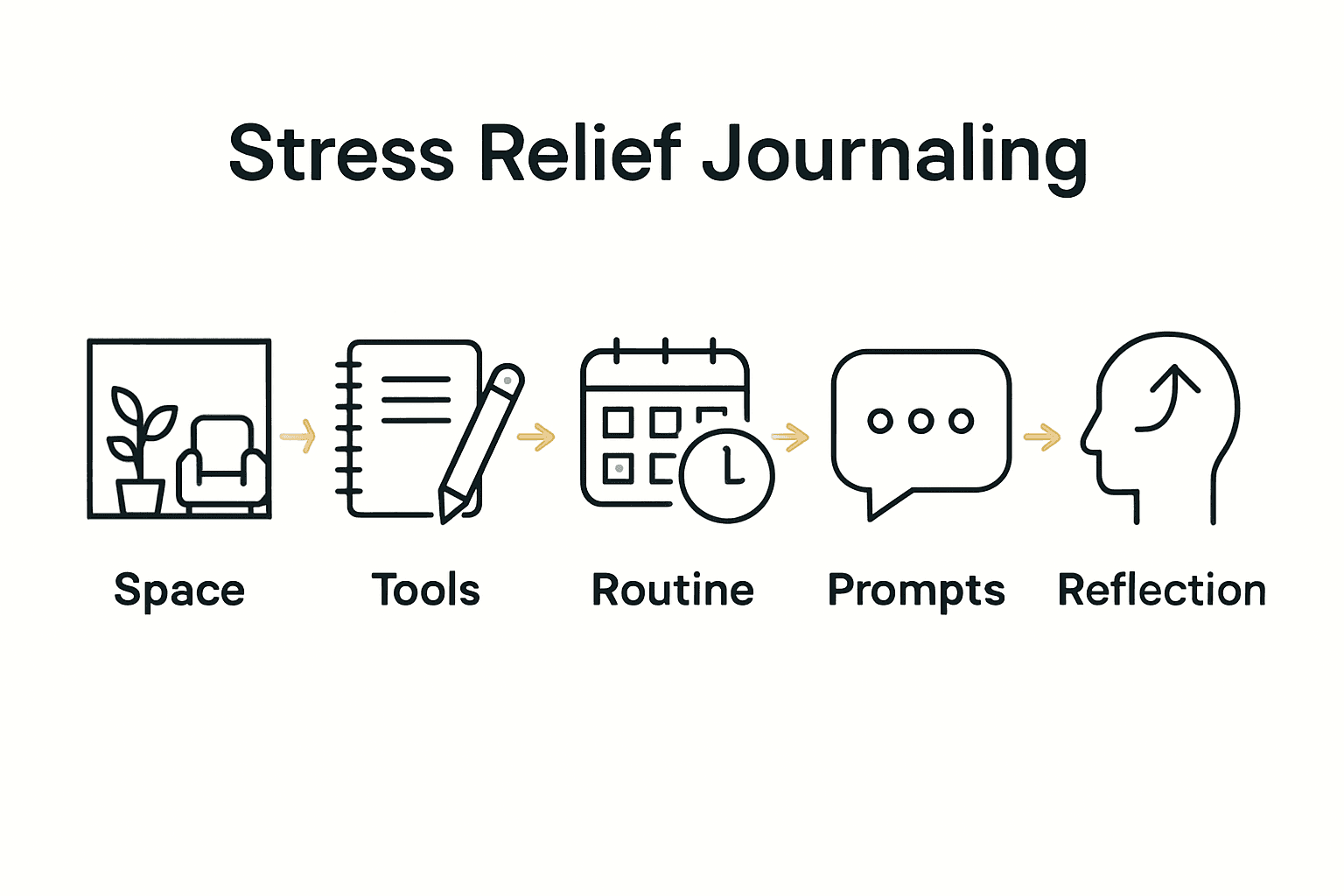 Infographic of five key steps in stress-relief journaling process.
