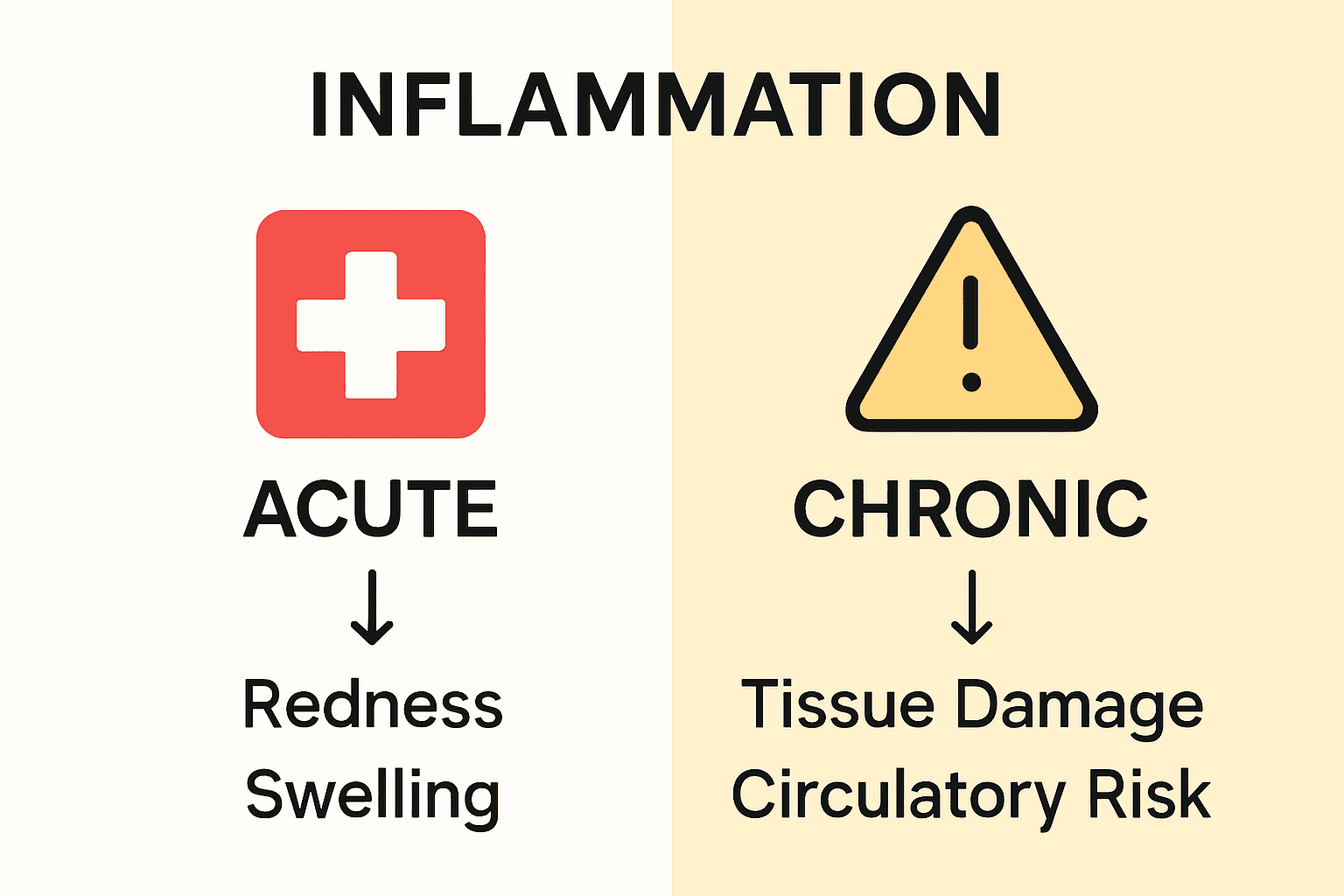 Infographic comparing acute and chronic inflammation symptoms and risks