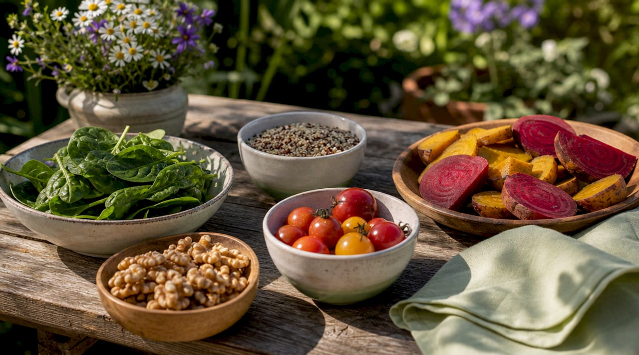 Top-down view of fresh micronutrient-rich foods