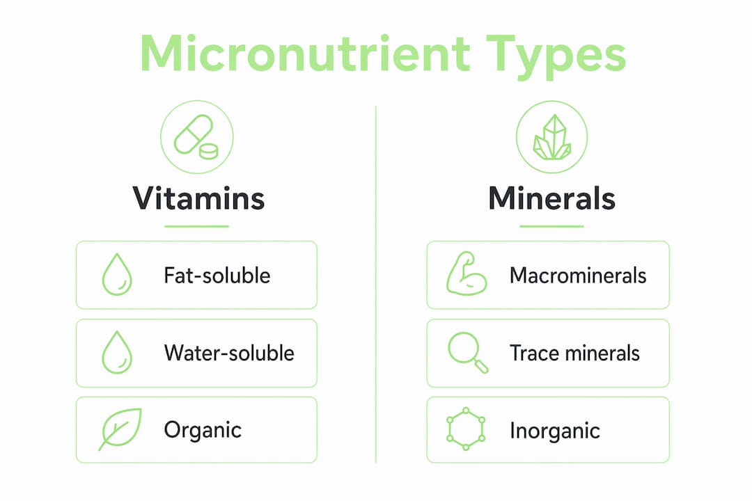 Infographic comparing vitamin and mineral micronutrient types