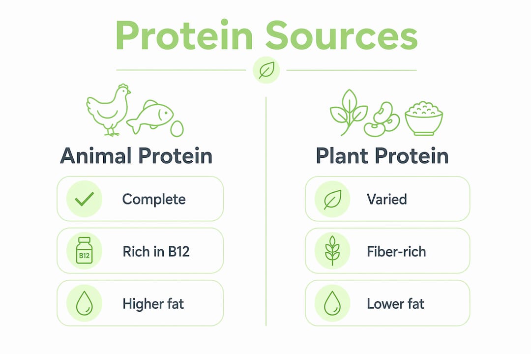 Infographic comparing animal and plant protein sources
