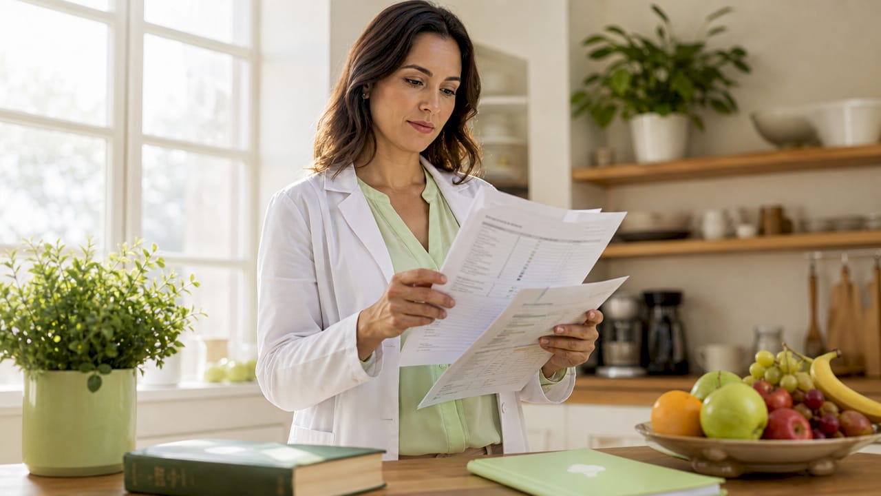 Nutritionist reviewing vitamin test results