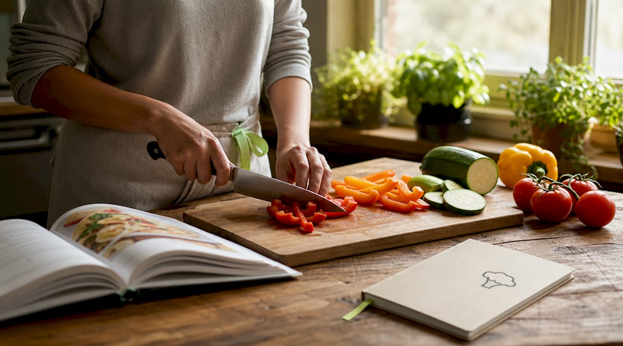 Hands preparing nutrient-rich meal in kitchen