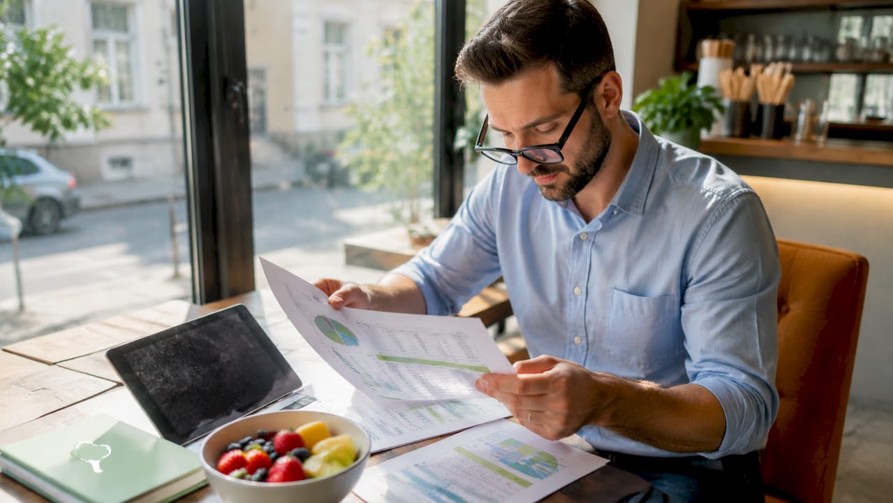 Nutritionist reviewing nutrient tracking reports