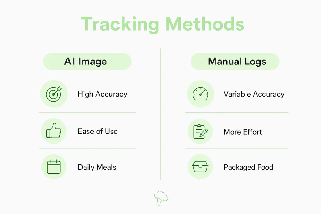 Infographic comparing AI image vs manual nutrient tracking methods
