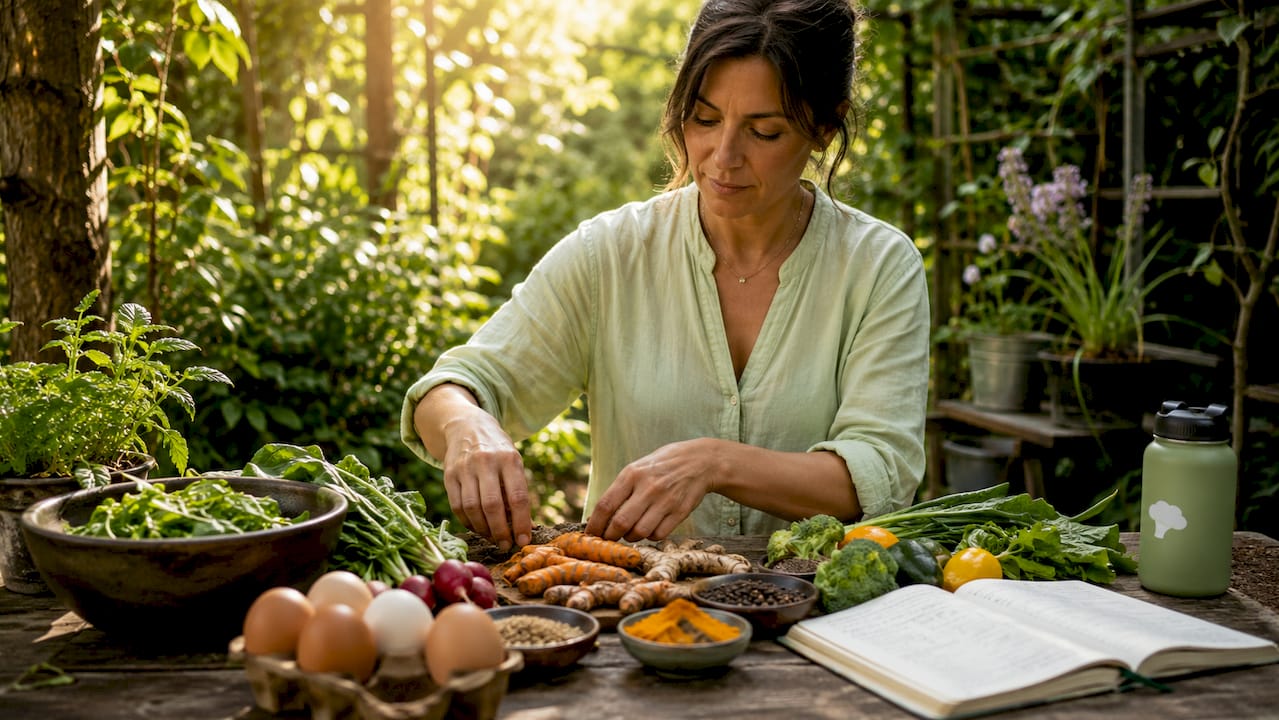 Nutritionist arranging whole foods for synergy