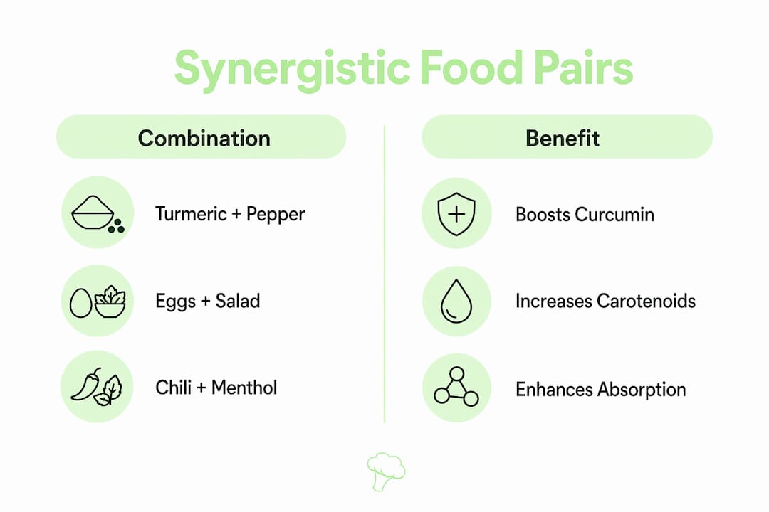 Infographic illustrating synergistic food combinations and benefits