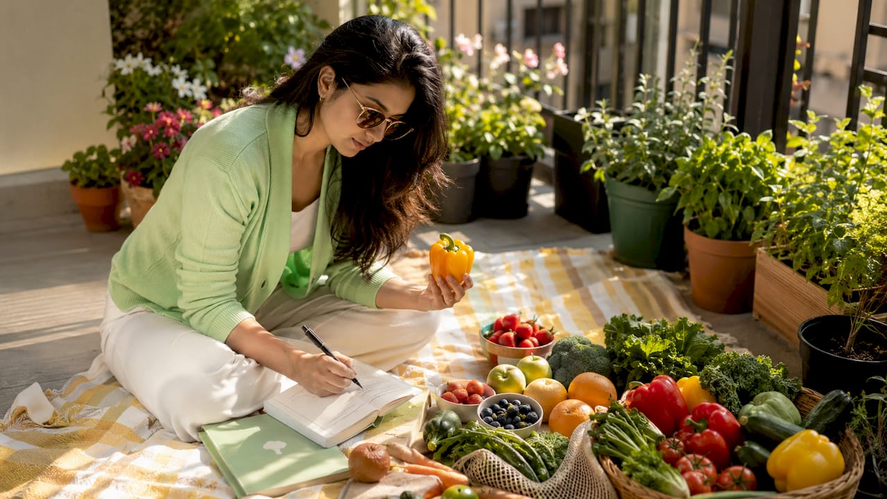 Nutritionist studying nutrient absorption at kitchen table
